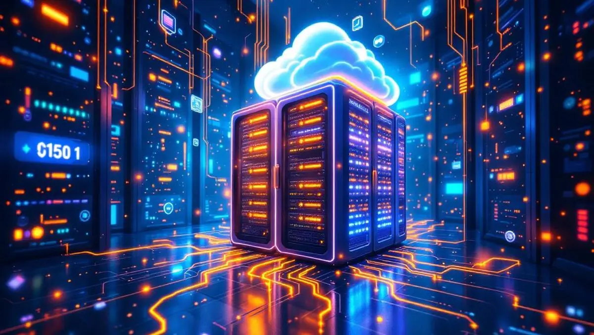 Detailed illustration advanced data servers glowing network cables modern data center
