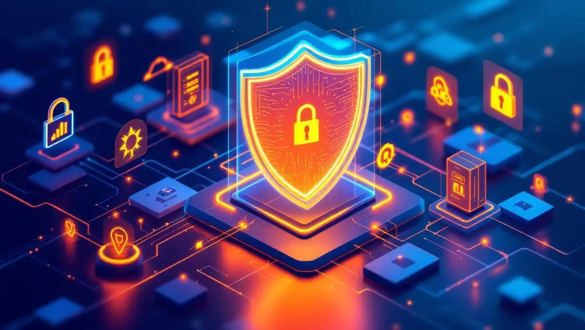 Illustration secure enterprise data center ai security protective shield modern vivid colors