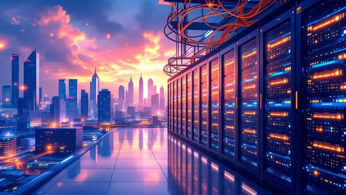 Modern data center rows of servers glowing network cables mnl skyline southeast asia tech