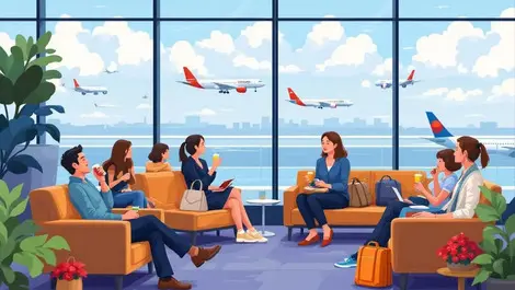 Asia pacific airport lounge modern travelers relaxing comfortable seating