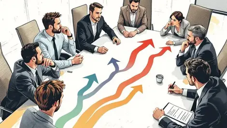 Business leaders conference table choosing pathways decision making bias