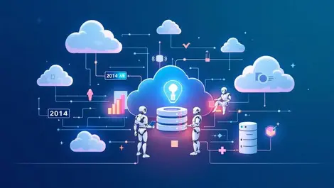 Cloud servers digital data streams robotic ai figures intelligent data management