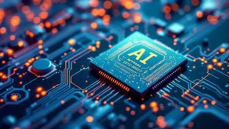 Detailed illustration printed circuit board computer microchip ai integration