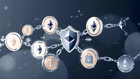 Digital coins tokens chains asset security management shields ethereum