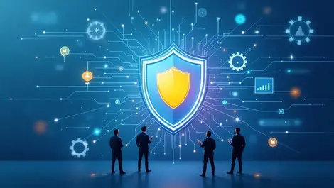 Digital shield network business leaders discussing risk management technology protection