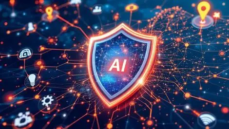 Digital shield protecting europe ai symbols network connections cybersecurity growth