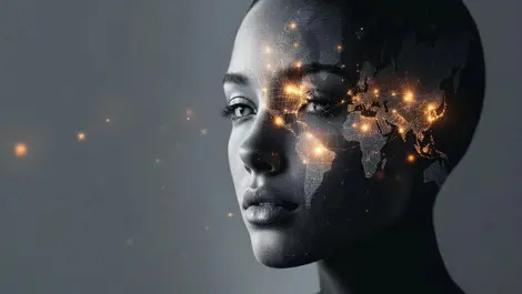 Global facial recognition world map biometric patterns surveillance