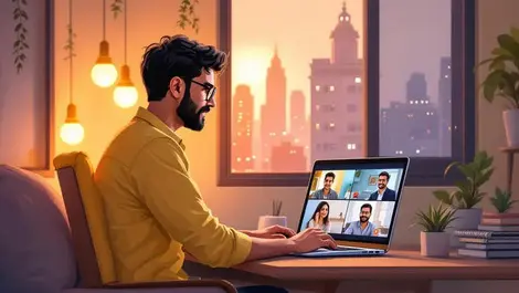 Indian small business owner mumbai apartment remote work call
