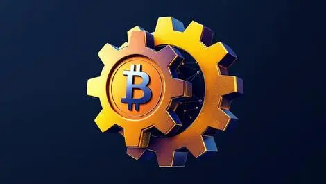 Interlocking metal gears digital coin network pattern digital payments