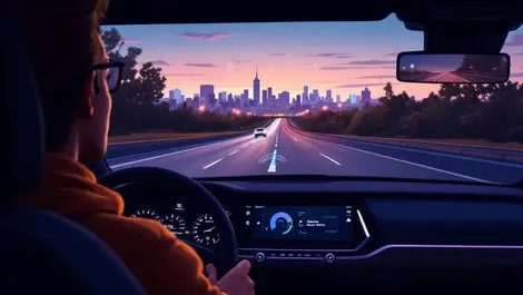 Modern car interior australian highway dusk driver monitoring safety