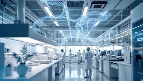 Modern life science lab swiss high tech fume hoods airflow