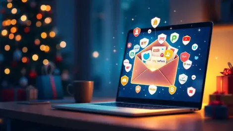 Secure email inbox laptop boxing day shopping home night scene
