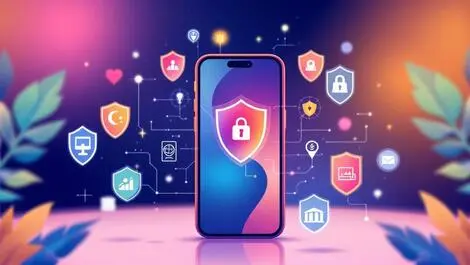 Smartphone malaysia digital security protection shield icons illustration