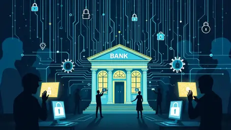 Traditional bank digital security circuit patterns shadowy hackers australian