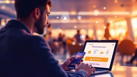Traveller airport lounge viewing tailored travel options data nodes